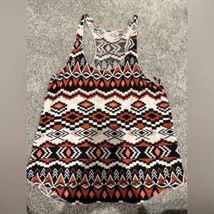 Mudd Aztec Racerback Tank in Orange, Black & White